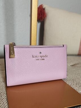Kate Spade New York Leila Pebbled leather Small Slim Bifold wallet - Pink